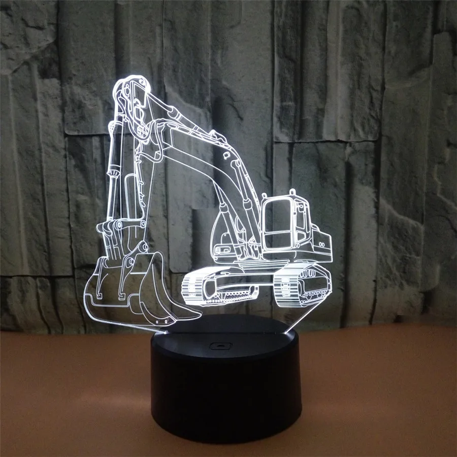 3D Optical Illusion Acrylic Colors Changing Night Light Excavator Image USB LED Desk Table Lamp Novelty Home Decoration