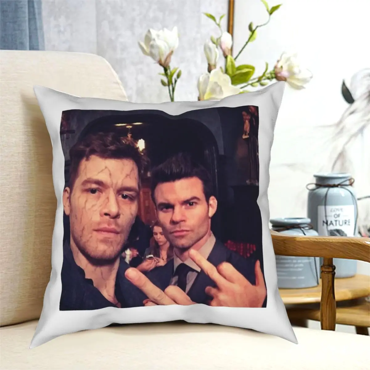 Klaus And Elijah Mikaelson Square Pillowcase Polyester Creative Zipper Decor for Home Cushion Cover