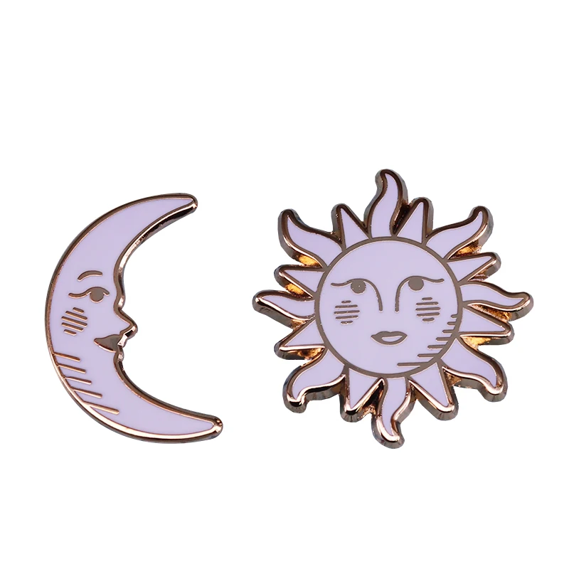 Sun and moon enamel pin set inspired by Mexican bingo card game and mix of tarot cards