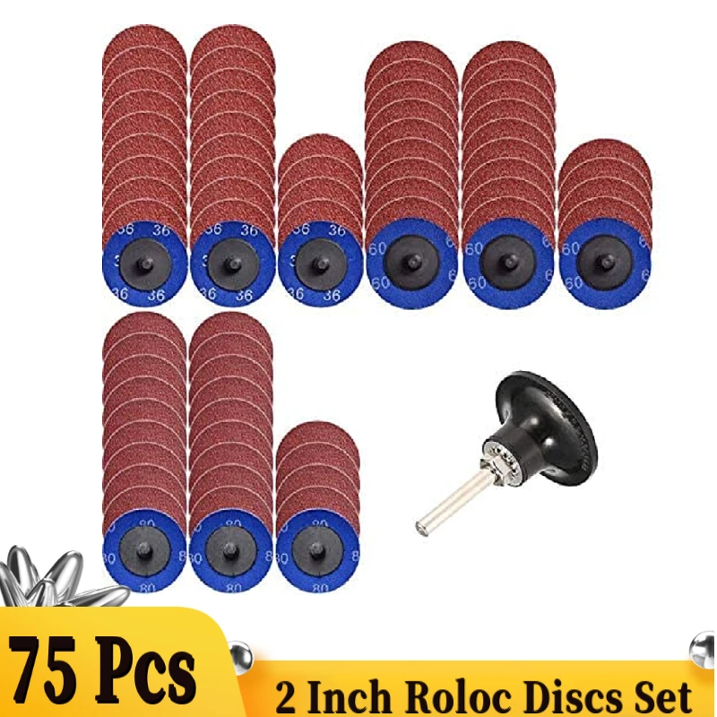 75Pcs  Quick Change Discs Set,2 Inch A/O Sanding Discs with 1/4