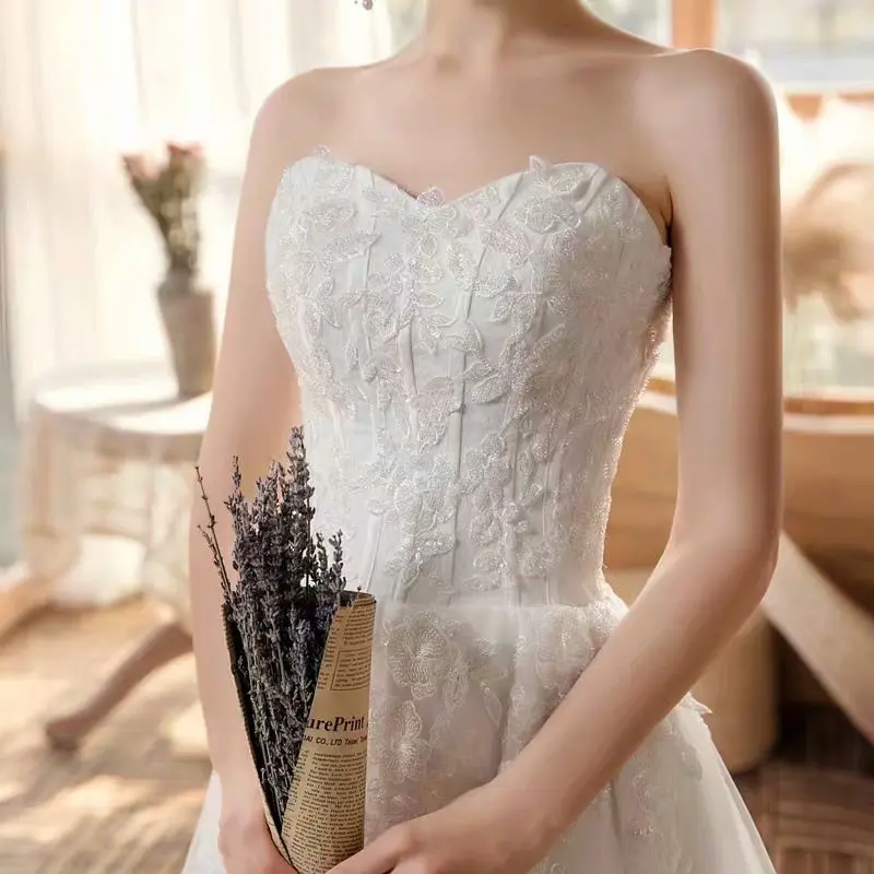 Vestido De novia De encaje sin tirantes, Sexy, para boda