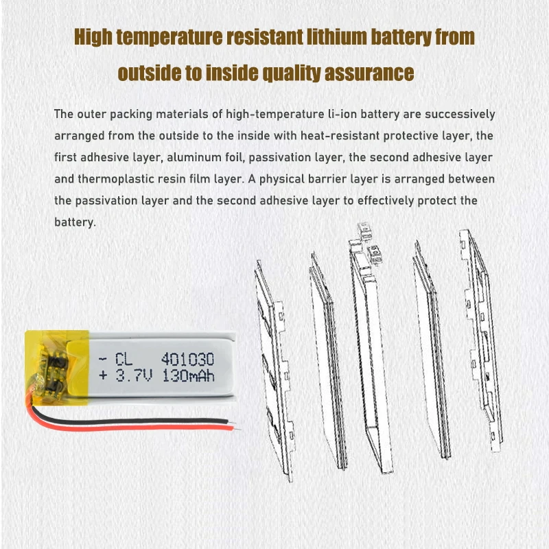 Bateria recarregável de li-po, 3.7v, 130mah, 401030 lítio-polímero, para mp3, mp4, mp5, gps, dvd, tablet, bluetooth, câmera, lipo