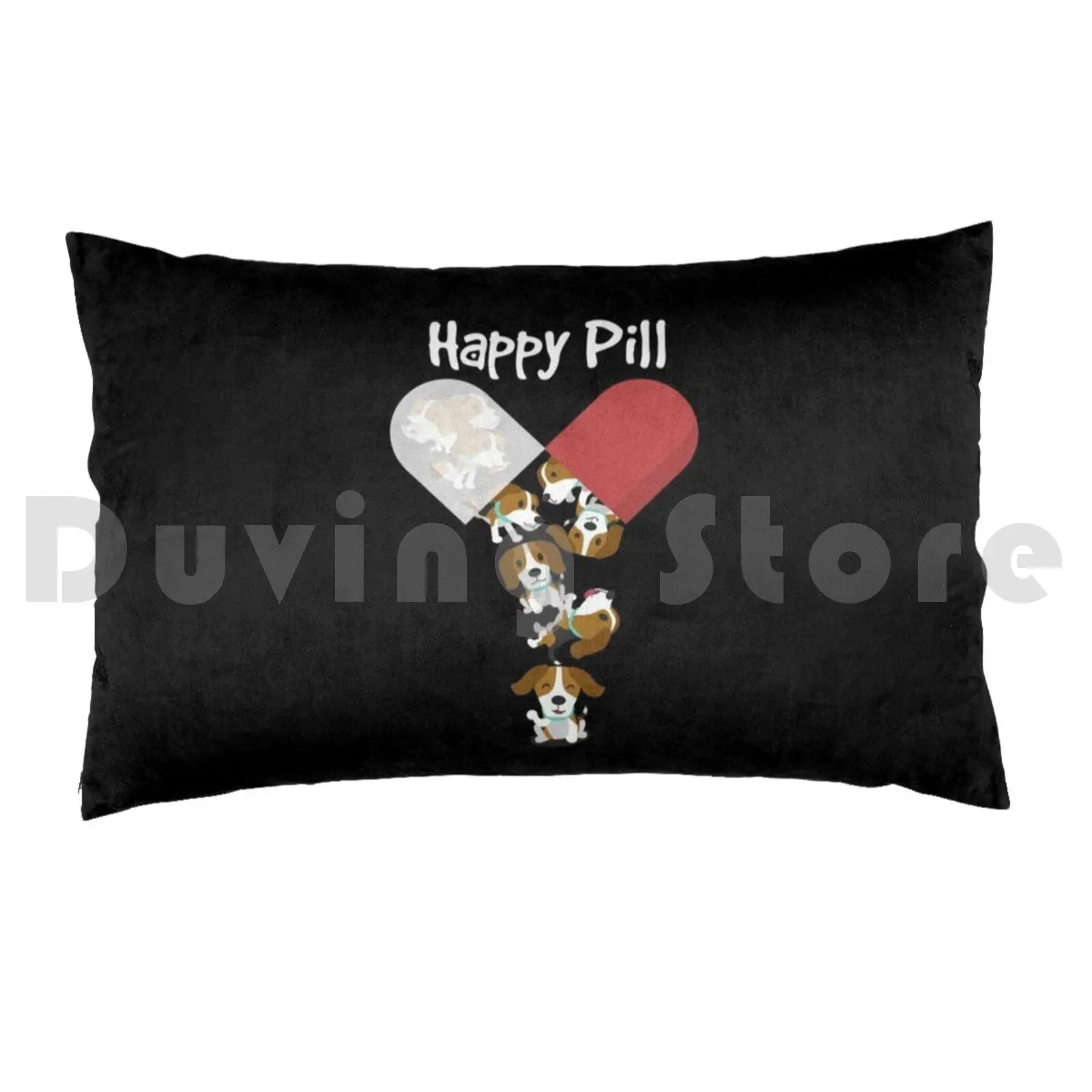 Beagle Dog Happy Pill Shirt Beagle Mom Dad Gift Pillow Case 20*30 Inch Beagle Dogs Cute Cartoon Graphic Beagle