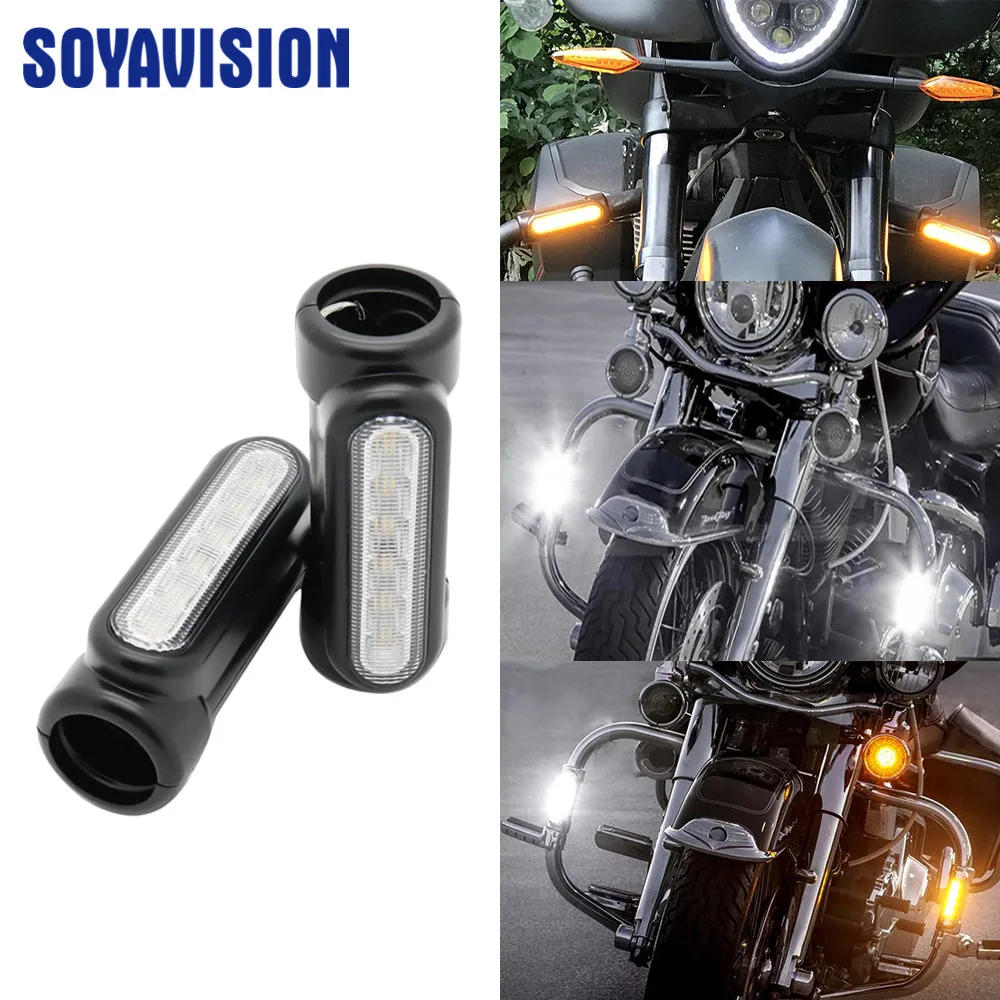 Black/chrome Motorcycle Highway Bar Switchback Turn Signal Light White Amber LED For Crash Bars for Harley Touring Victory