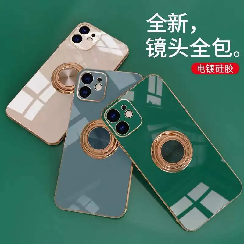 Luxury Electroplated Ring Bracket Soft Phone Case For Iphone 11 12 13 14 15 Pro MAX X XR XSMAX 7 8 Plus Bumper White Black Cover