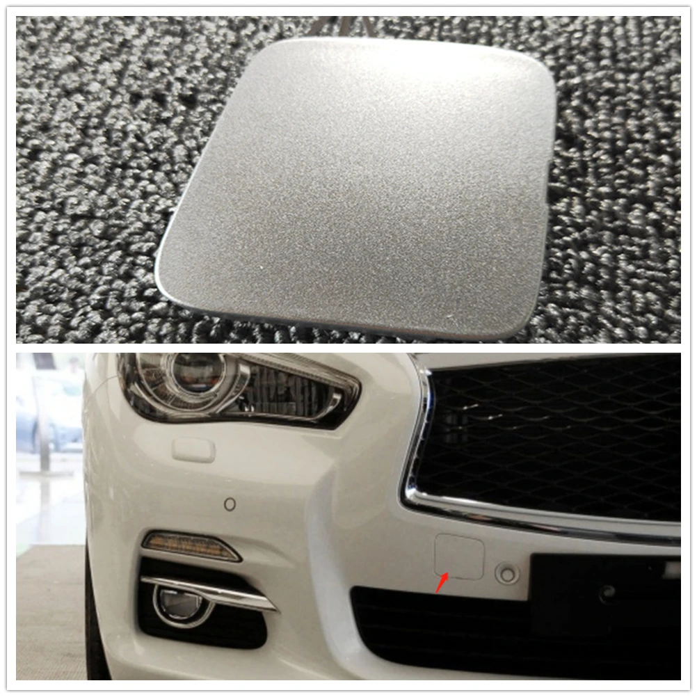 

Car Front Bumper Tow Hook Eye Access Cover Silver Haul Trailer Lid Piece Tug Hole Cap Panel Trim For Infiniti Q50 Q50L 2014-2017