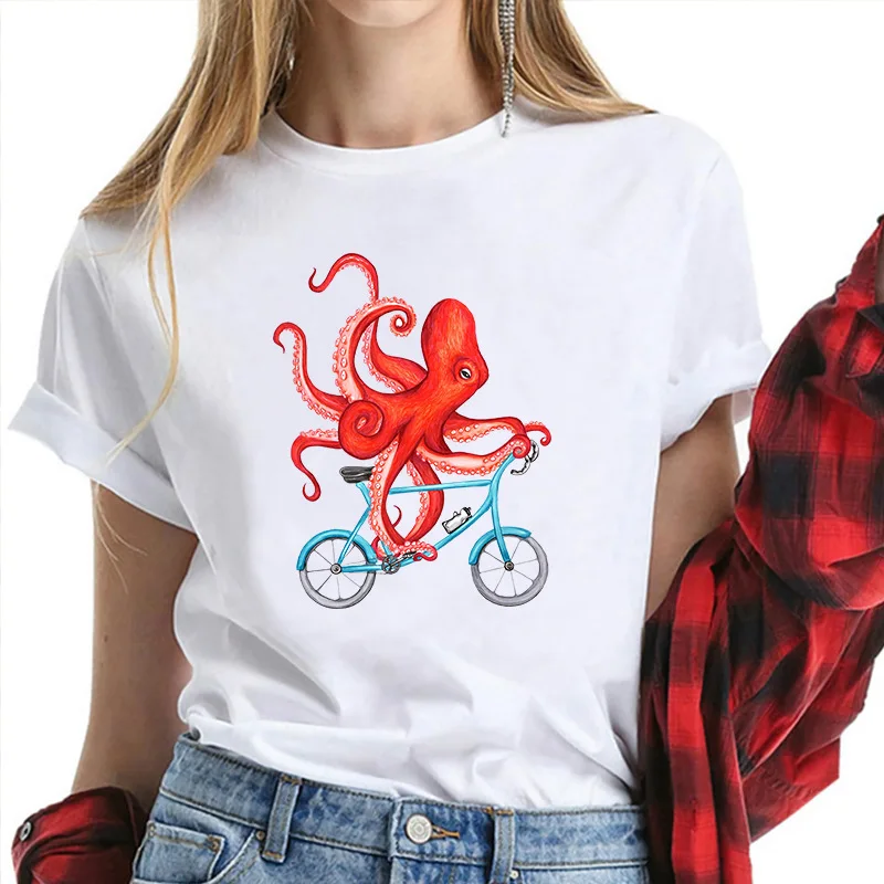 

100% Cotton Funny Octopus Print Short-sleeved T-shirt Men's Half-sleeved Summer Casual Oversized T-shirt For Men And Women S-4XL