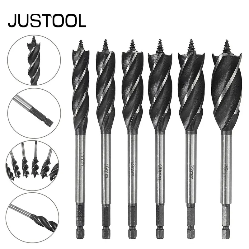 

JUSTOOL 6 Pcs 164mm Length Drill Bit Set Auger Carpenter Joiner Tool Wood Hole Cutter Cone Drill Garden 14/16/18/20/22/25mm