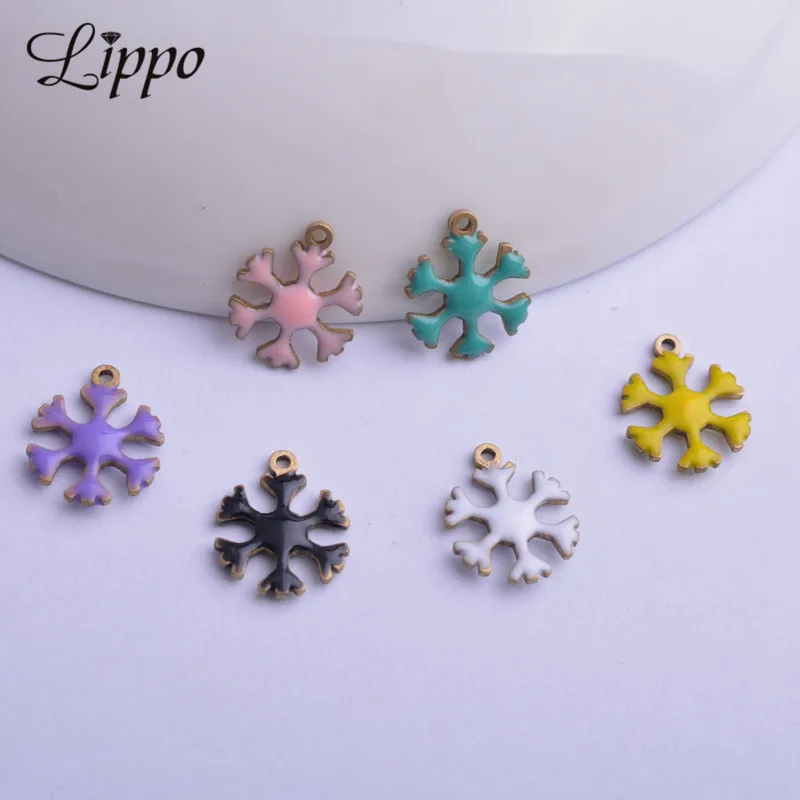 30pcs 9.5*12mm Double Faced Enamel Christmas snowflakes Charms Copper snowflake Pendant Diy Earring Necklack Jewelry Accessories