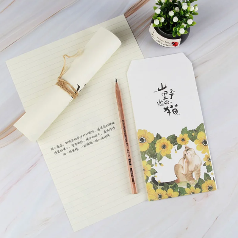 3 Envelope+6 Paper Letter Kawaii Cartoon Cat Creative Stationery School Office Supplies Antique letterhead set Envelope Wedding