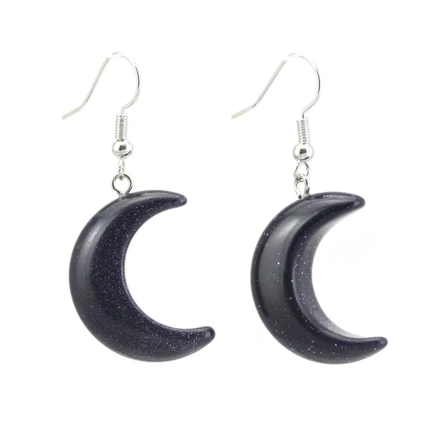 Natural Crystal Stone Crescent Moon Pendant Healing Crystals Quartz Reiki Labradorite Earrings Pendant Necklace For Women Girls