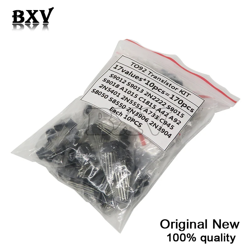 170PCS TRANSISTOR ASSORTED KIT S9012 S9013 S9014 9015 9018 A1015 C1815 A42 A92 2N5401 2N5551 A733 C945 S8050 S8550 2N3906 2N3904