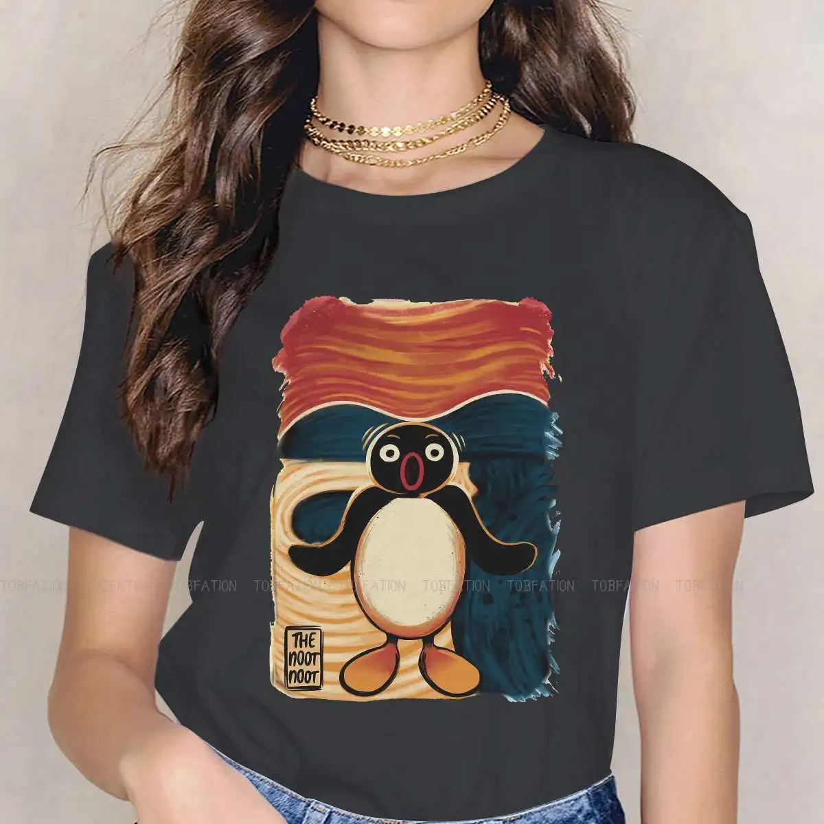 Noot Scream Nữ Áo Thun Nữ Pingu Noot Pinga Chim Cánh Cụt Truyền Hình Cổ Tròn Bé Gái Tay Ngắn 5XL Nữ Áo Ngộ Nghĩnh món Quà Thời Trang