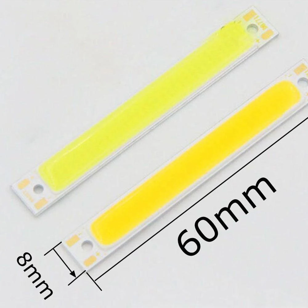 10 sztuk/partia 3W taśma LED COB 8x60mm listwa świetlna LED DC 3V ciepły/zimny biały/niebieski/czerwony źródło Chip 180° Oświetlenie do lampy DIY