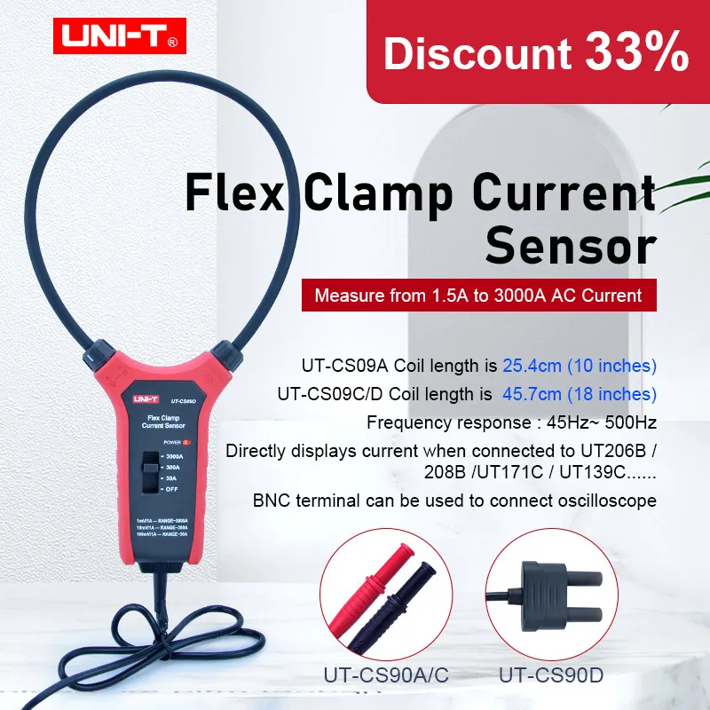 UNI-T UT-CS09A flexible clamp sensor its Rogowski coil based current sensor can provide stability up to 3000A