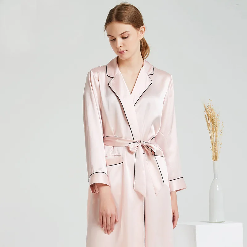 100% Silk Pink Sexy Bridal Wedding Robe Spring New Bathorbe Sleepwear Casual Loose Kimono Bath Mini Home Dressing Gown