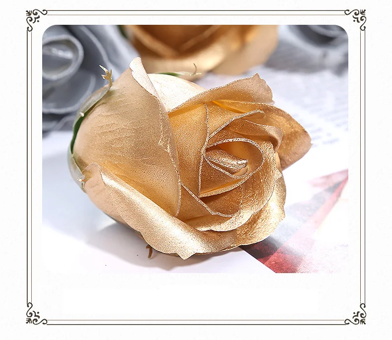 50 Stück Goldene Seifenblumen Rosenblüten DIY Geschenkbox Dekoration Valentinstag Geschenk Hochzeitsstrauß Rosen Künstliche Blumen – Detail 2