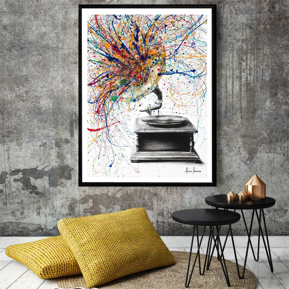 Watercolor Poster Vintage Music Player Canvas Painting Abstract Wall Art Print Picture For Living Room On The Wall Home Decor