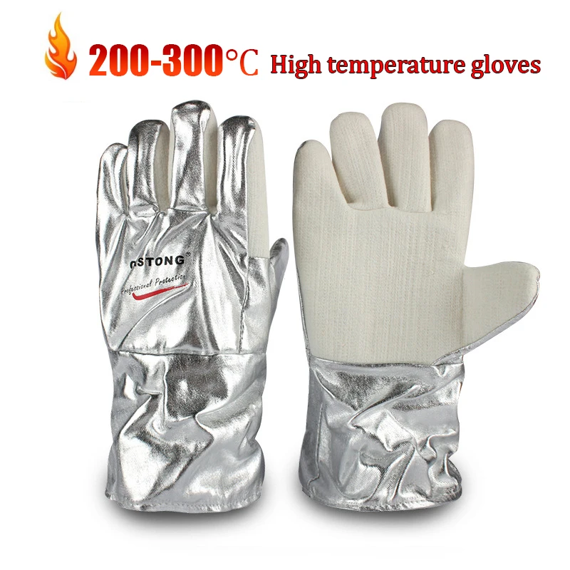 

200-300 degree High temperature gloves Palm Aramid Back of hand Aluminum foil protective gloves kitchen safety gloves