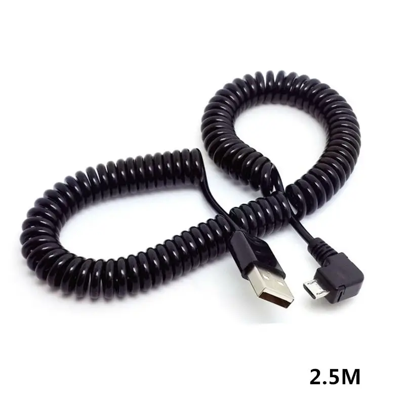 Cable de carga de datos retráctil enrollado en espiral para teléfonos Samsung y Android, Cable Micro USB, codo de ángulo de 90 grados, 1M, 3M