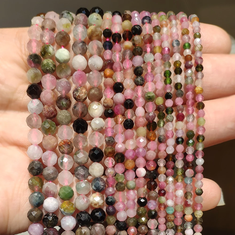 Faceted 2/3/4mm Natural Stone Beads Colorful Tourmaline Gem Beads For Jewelry Making Beadwork DIY Bracelet necklace