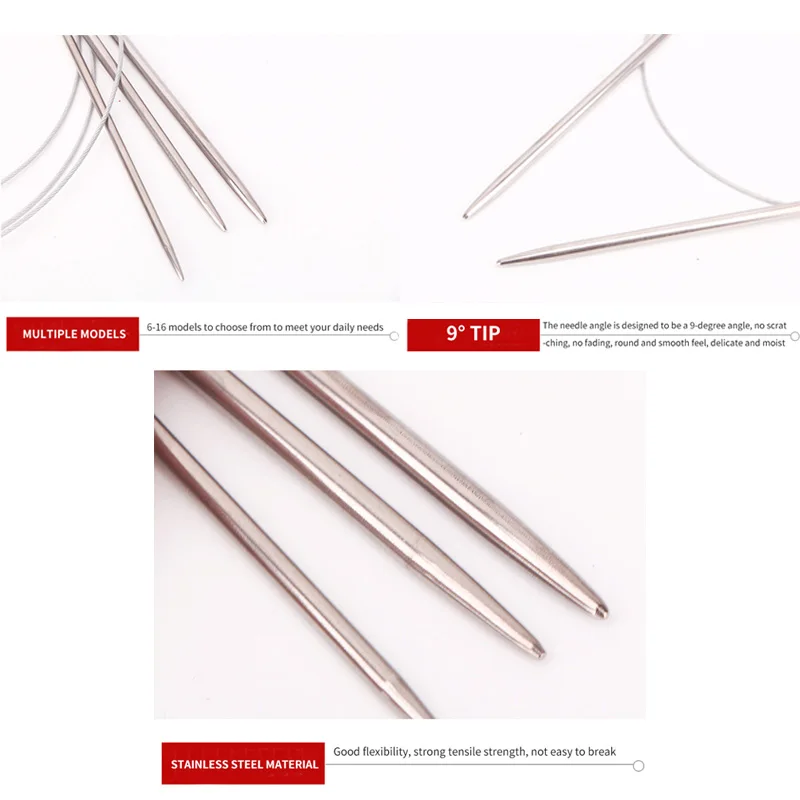 43/60/120cm Sweater Knitting Needle Stainless Steel Ring Needle Weaving Circular Knitting Needlework Kits DIY Knitted Tool