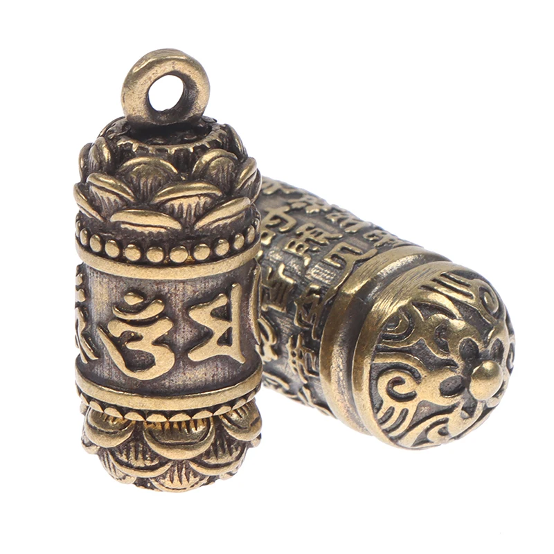 Pingente de cilindro de buda sutra de bronze vazado, colar, caixa de joias, recipiente de pílulas, garrafa, chaveiros, pingente