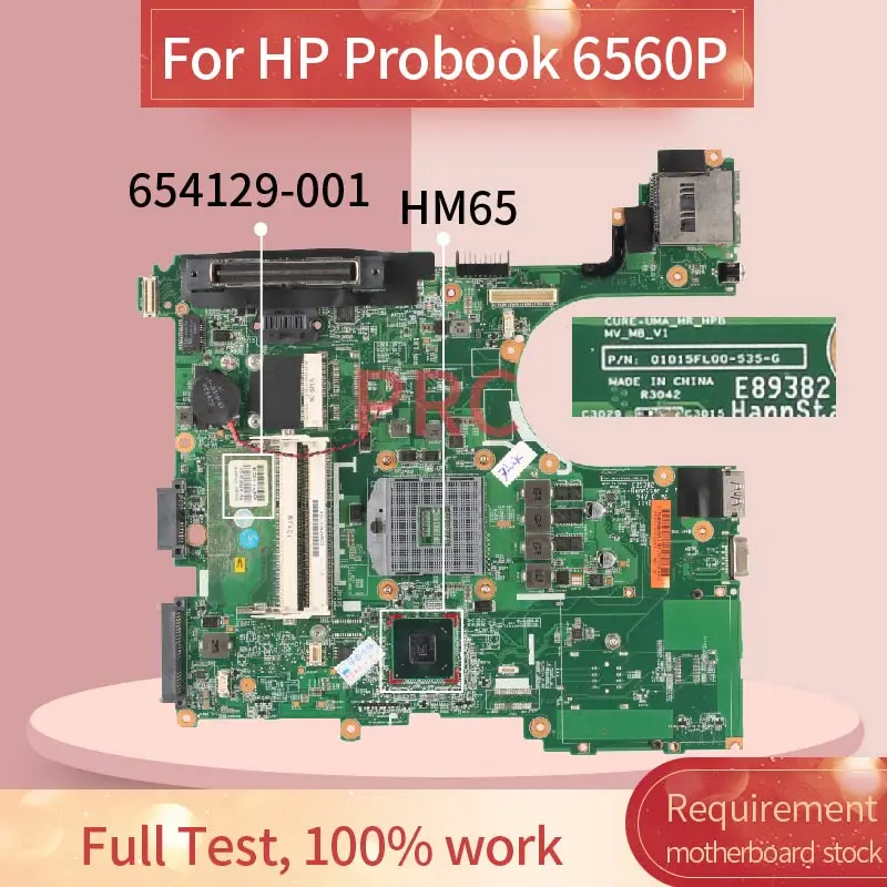 654129-001 654129-501 For HP Probook 6560B 8560P HM65 Notebook Mainboard 01015FL00-388-G DDR3 Laptop motherboard