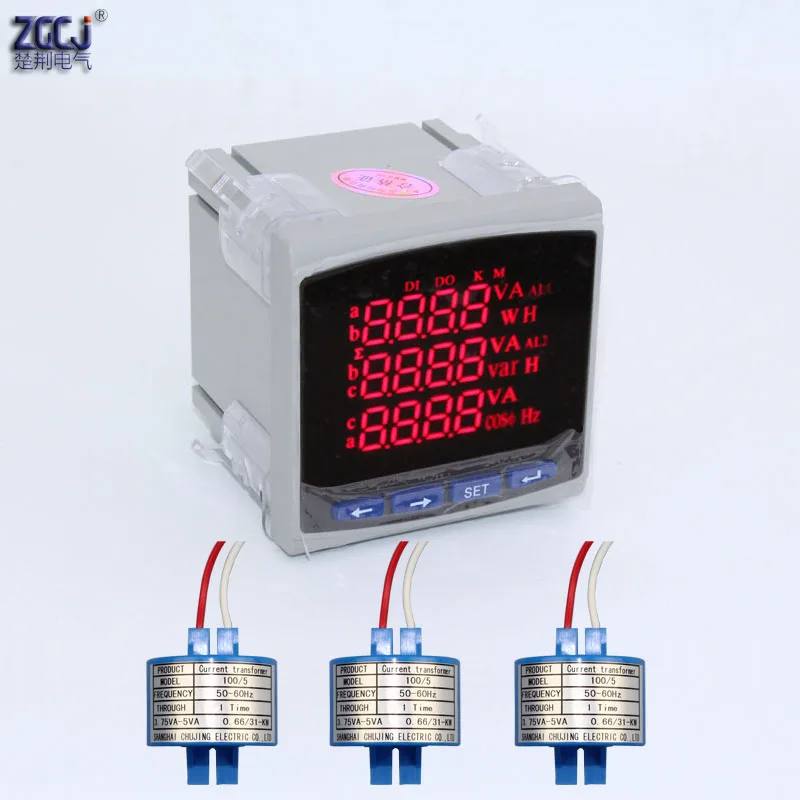 Multi function meter 3 phase100A 150A 200A 300A 250A AC Amperemeter and wattmeter  power meter with 3pcs current transformers