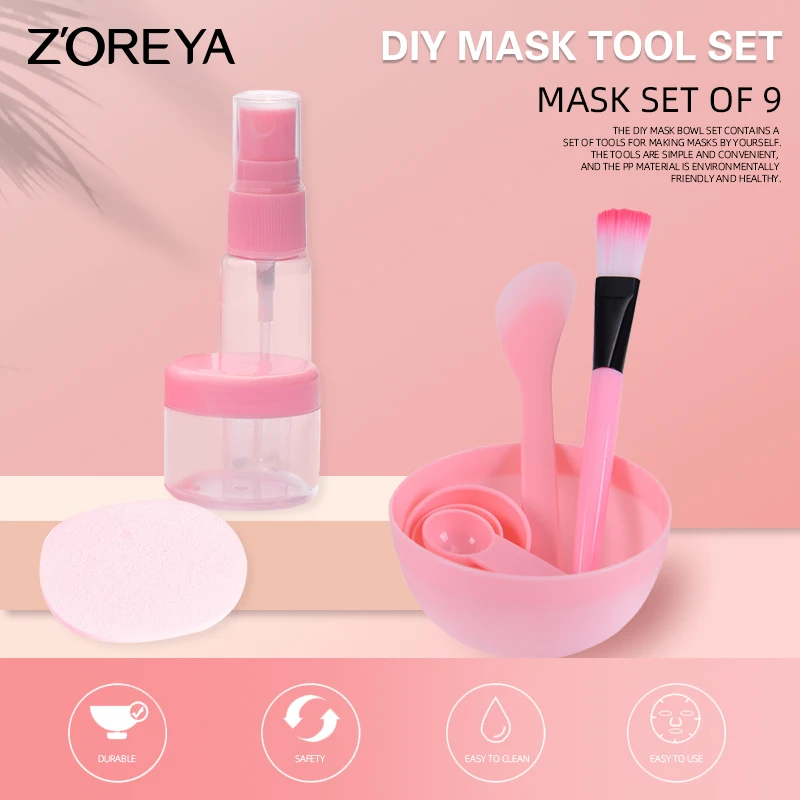 Zoreya 9 in 1 Professional Mask Tools Set Mixing Bowl Brush Spoon Stick Beauty Make Up Set Refillable Bottles Travel