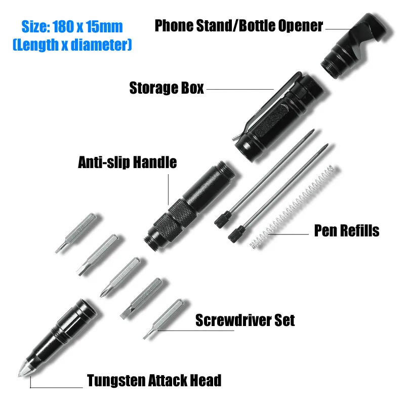 Portable Tactical Pen Screwdriver Multi Function Self Defense Business Pen Emergency Glass Breaker Outdoor EDC Tool Gift
