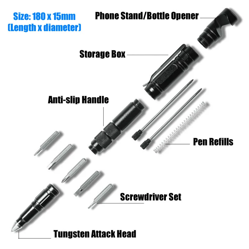 Imagem -02 - Portátil Caneta Tática Chave de Fenda Multi Função Auto Defesa Caneta Negócio Disjuntor Vidro Emergência ao ar Livre Ferramenta Edc Presente