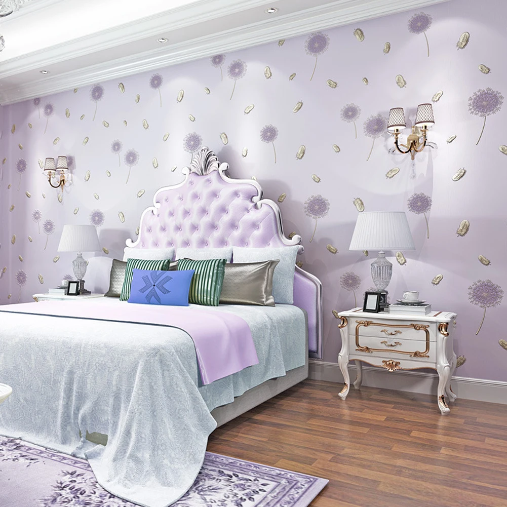 Dandelion Flower Wallpaper Roll Home Girl Bedroom Decoration Carta da parati Purple 3d Feather Wall Papers