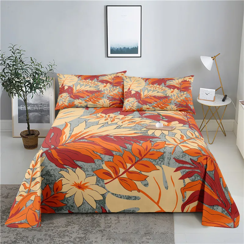 

Leaf 0.9/1.2/1.5/1.8/2.0m Digital Printing Polyester Bed Flat Sheet With Pillowcase Print Bedding Set