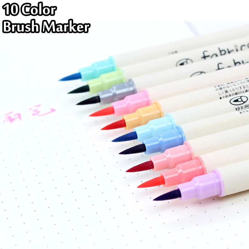 

10 Colors Brush Pen Set Fabricolor Marker Pen Soft Tip Colour Brushpen Calligraphy Finecolour Brush Felt Art Markers Stationery