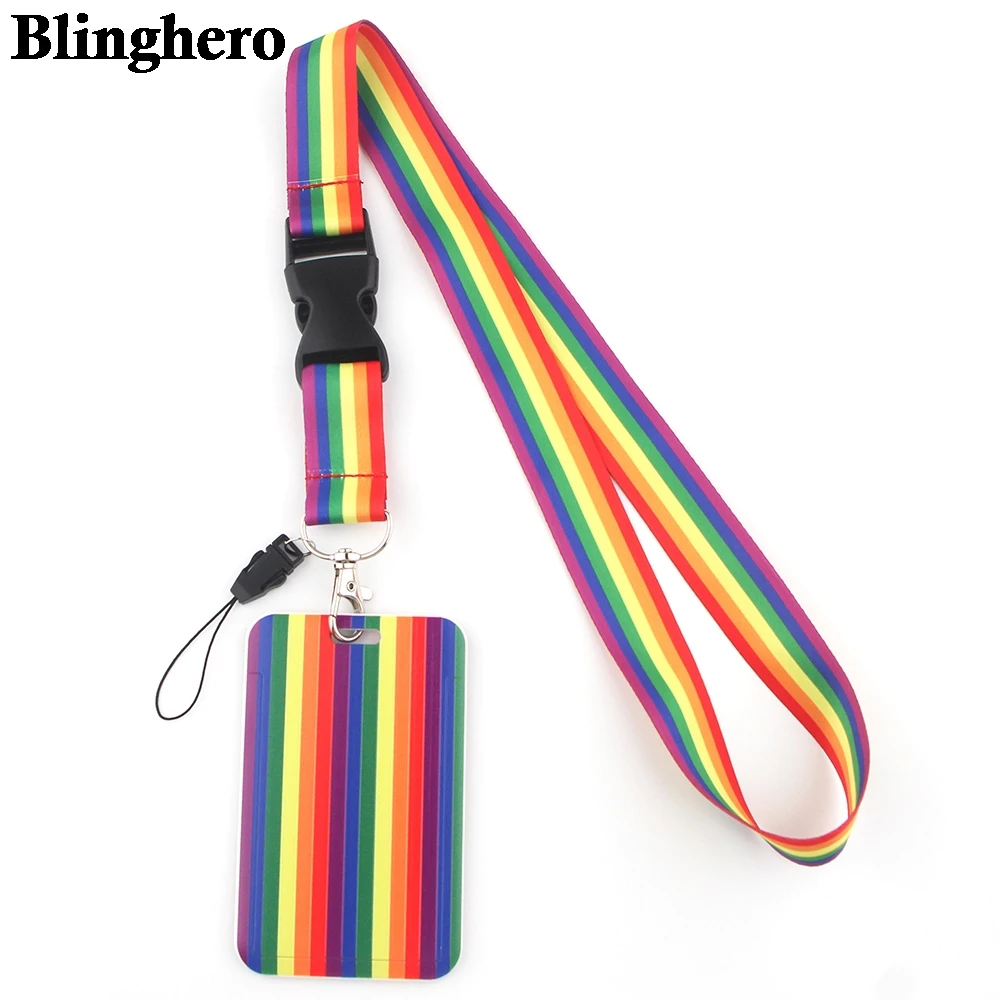 CB106 Rainbow Neck Strap Lanyard keychain Cell Phone Strap ID Badge Holder Rope Keychain Keyring Fashion Accessory Gift