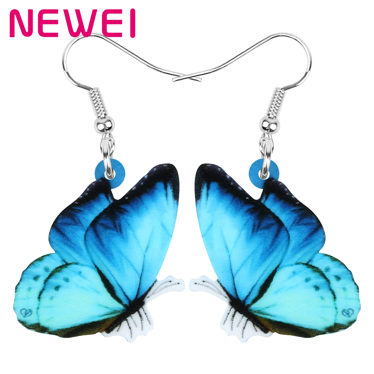 NEWEI Acrylic Blue Morpho Butterfly Insect Earrings Long Printing Animal Dangle Drop Jewelry For Women Girl Fashion Summer Gift