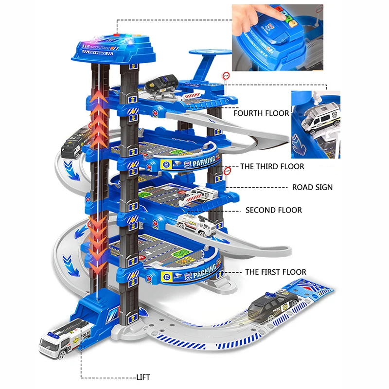 Parking Lot Toy Set Stop Multi-Car Large Engineering Police Fire Railway Car Garage Boy Gift Miniature Aircraft Model Toy HC0226