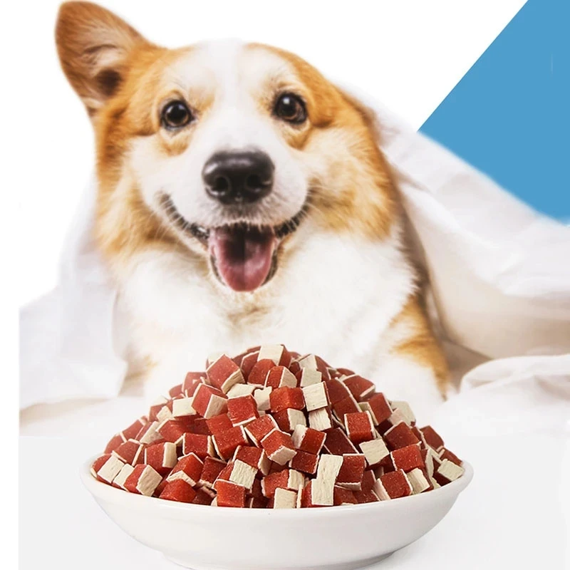 Fresh Chicken Salmon Cubes Nutritious Healthy Dog Food Clean Teeth Reward Snacks.