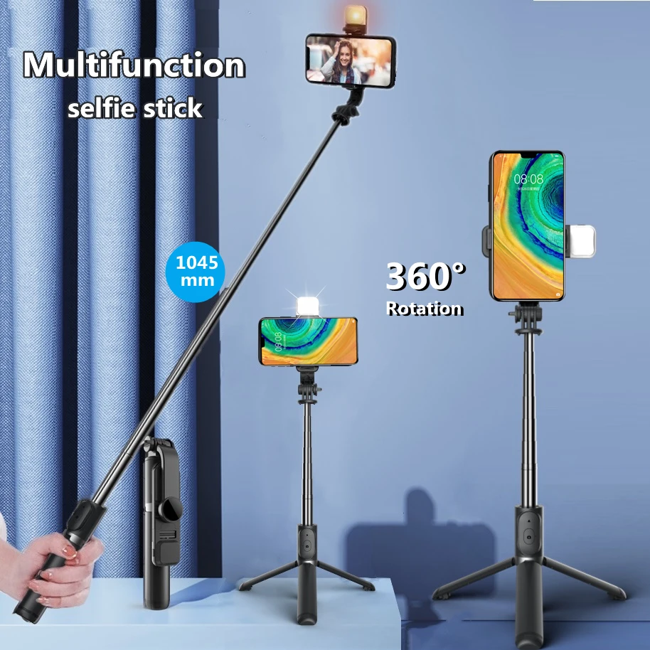 FANGTUOSI 2024 New Wireless selfie stick tripod Bluetooth Foldable Monopod With Led light remote shutter For iphone Wholesale