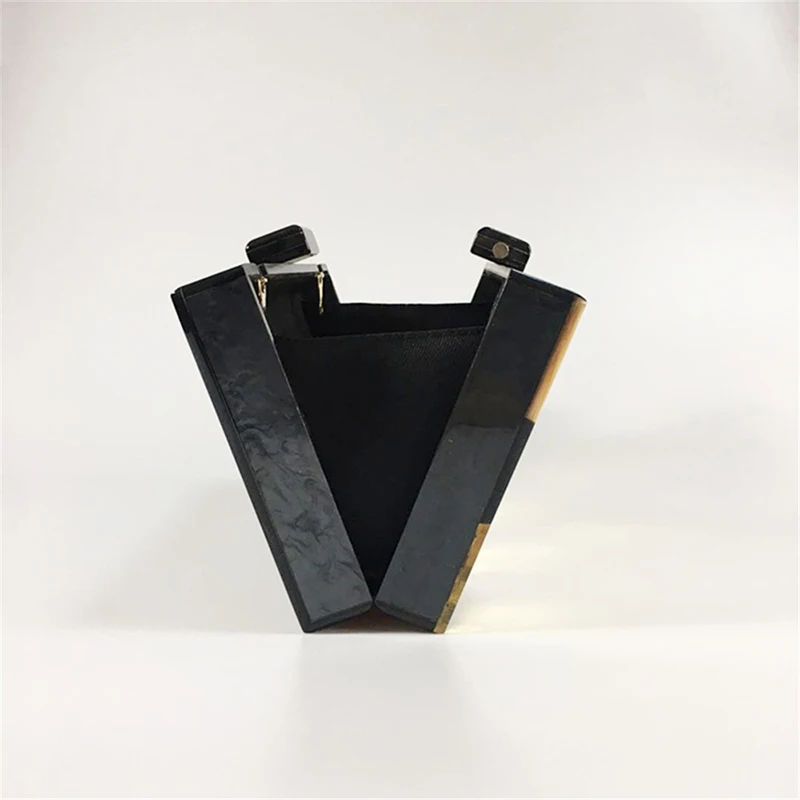 New Stylish Handbag Black Golden Glitter Rhombus Acrylic Evening Clutch Purse Luxury Party Dinner Chain Shoulder Bag Mini Wallet