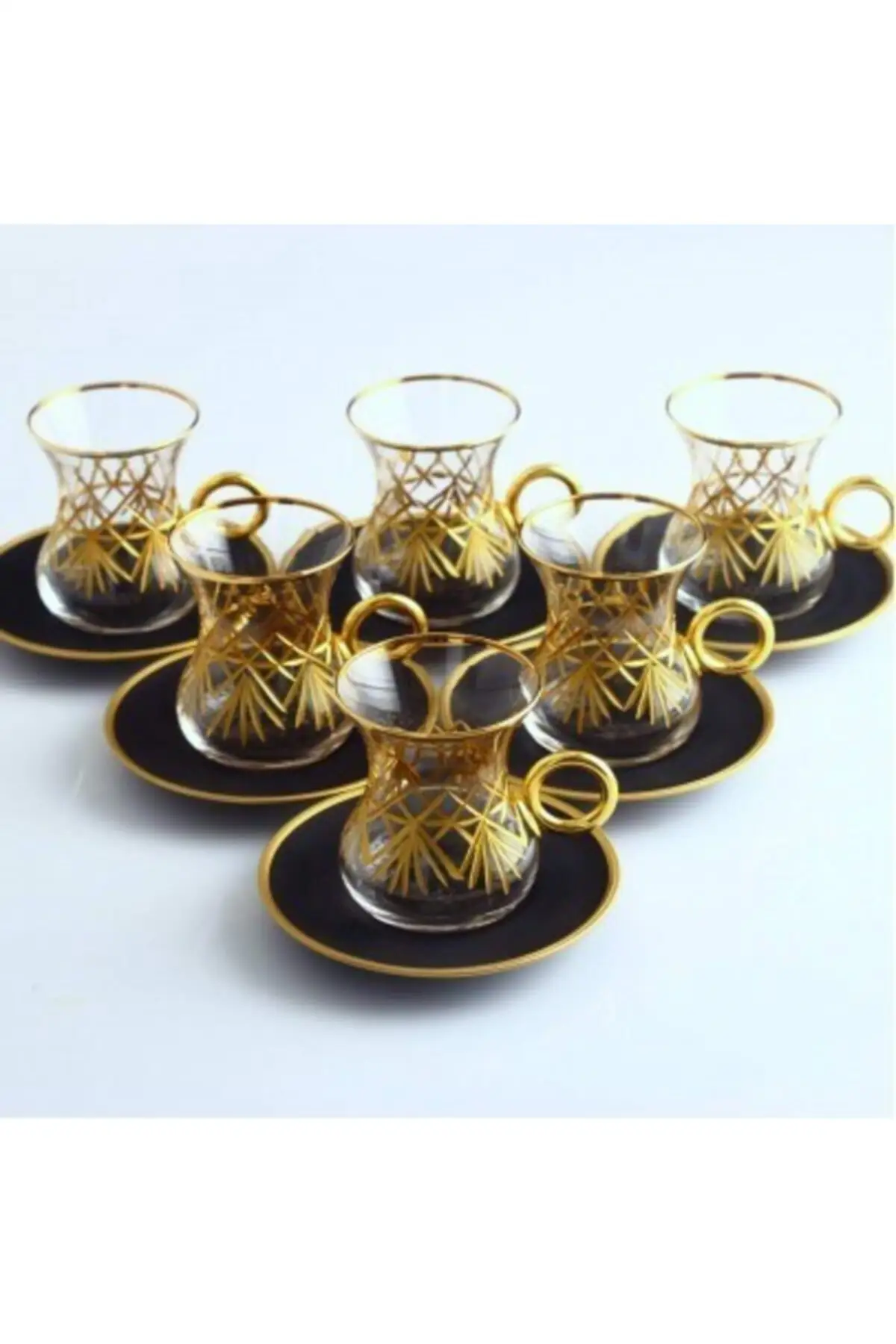 

Uras Decorated Tea Cup Pad, 6 Personality-Jasmine Gold Turkish Tea Cup Glass Cup