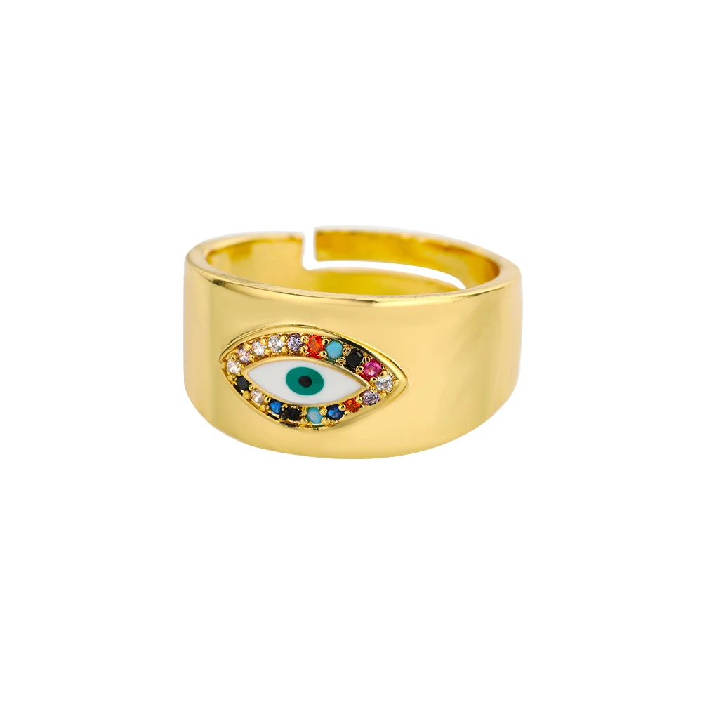 Women's Adjustable Gold Plated Zircon Evil Eye Ring