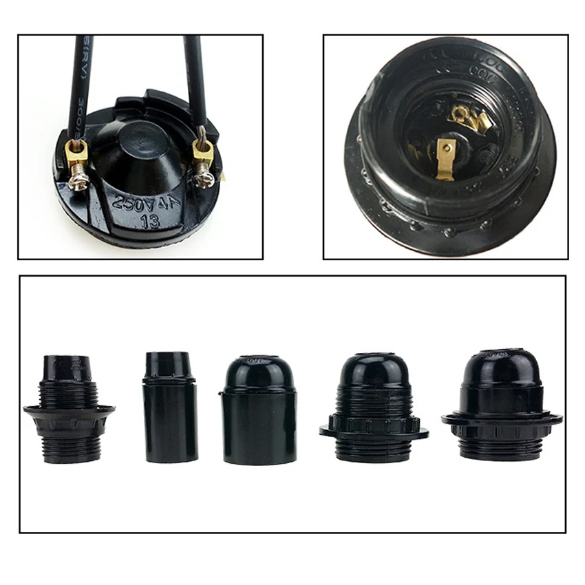 Black 4A CE Aluminum Bakelite Self-locking E27 Screw Lampholder Energy Save Chandelier Led Bulb Socket Vintage Light Base