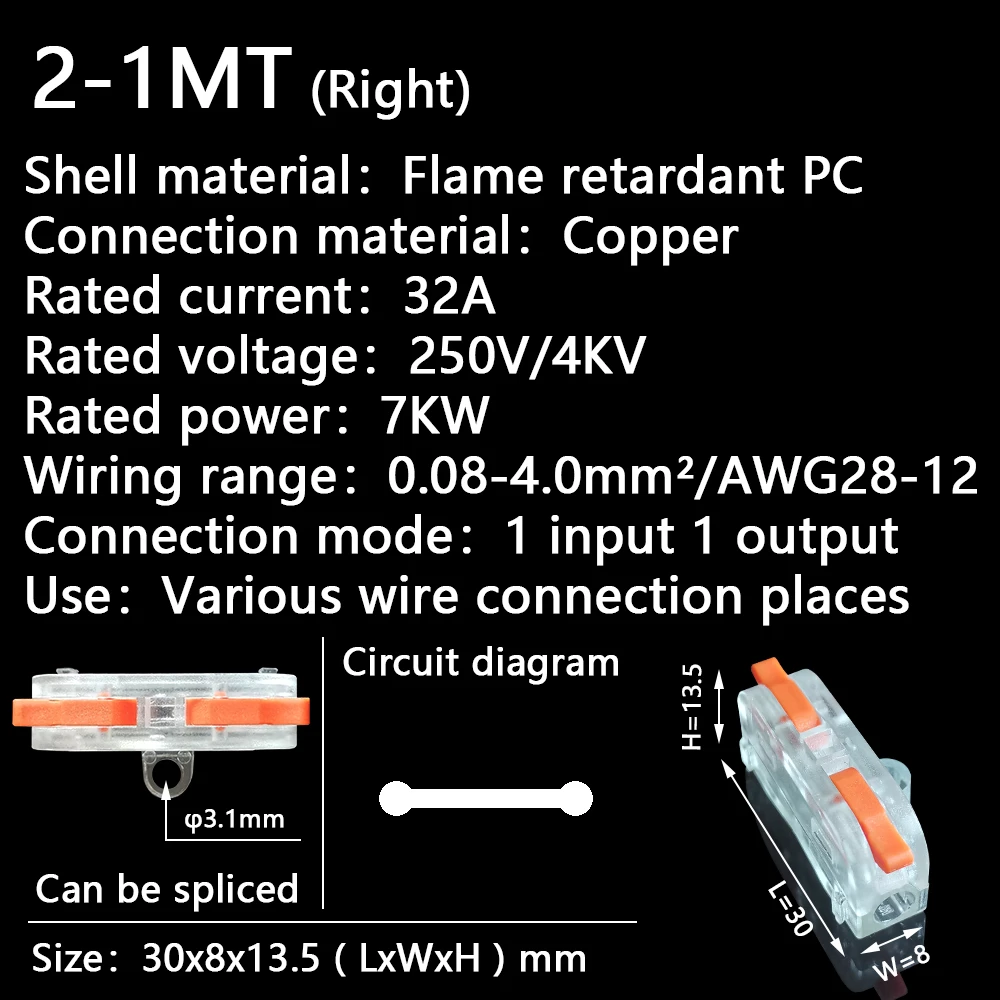 Mini Fast Wire Cable Connectors Universal Compact Conductor Spring Splicing Wiring Connector Push-in Terminal Block 2-1M