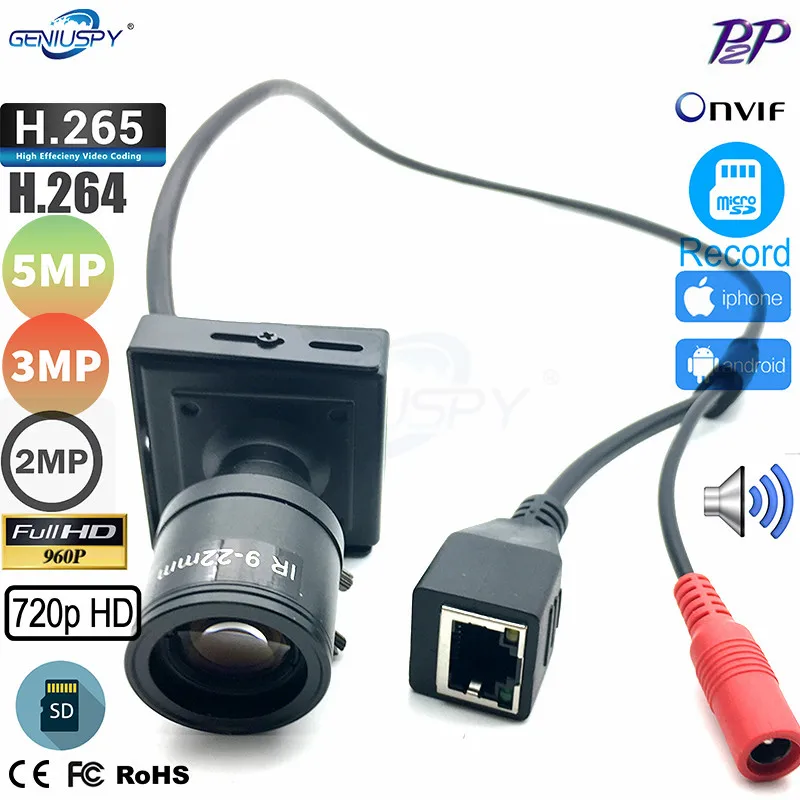 

1MP 1.3MP 2MP 3MP 5MP TF карта Запись аудио миниатюрная IP камера безопасности сетевая камера Внутренняя безопасность CCTV 9-22 мм варифокальный объектив