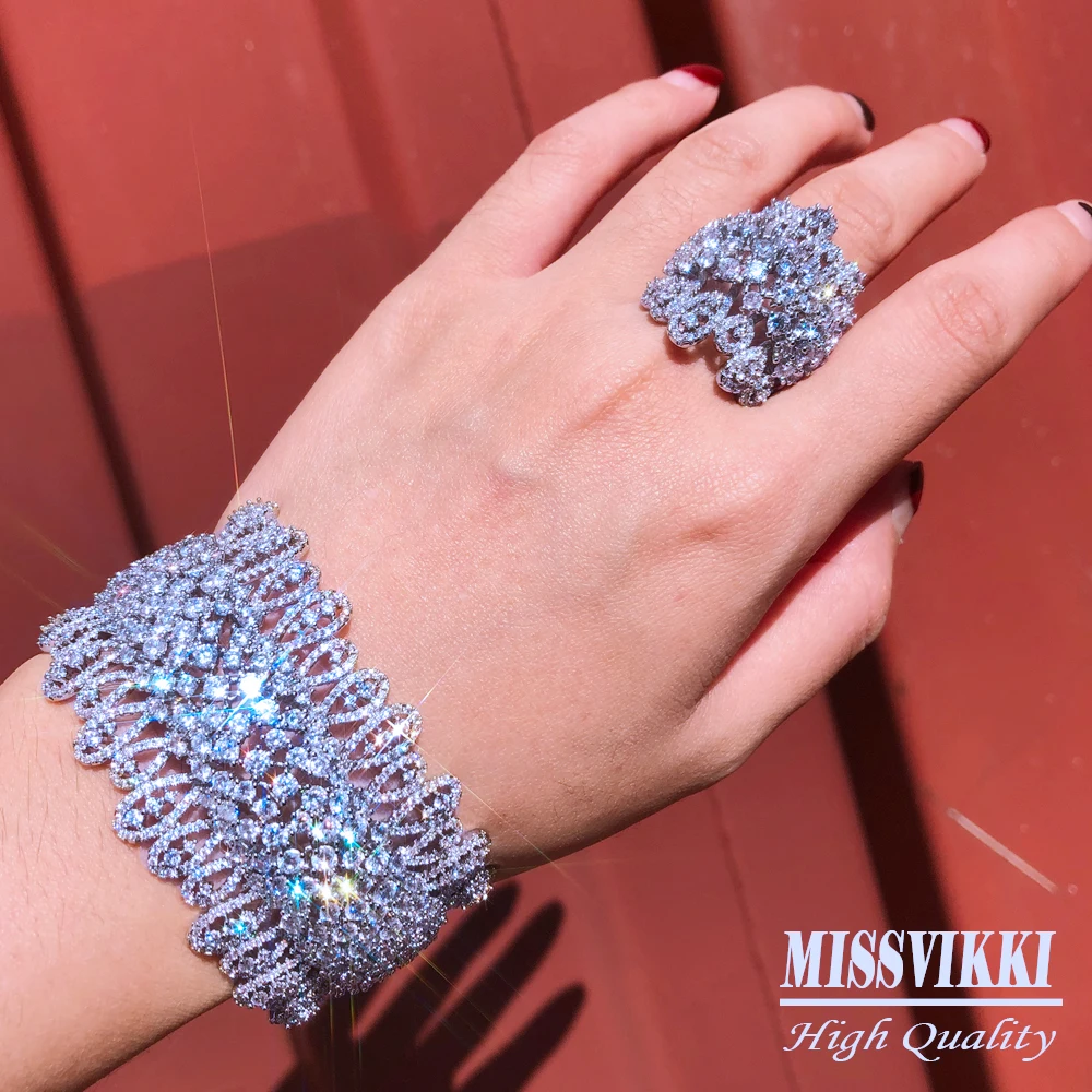 missvikki Luxury Trendy Charm Big Wide Bangle Ring Jewelry Sets For Bridal Wedding High Quality Original Design Fashion Style