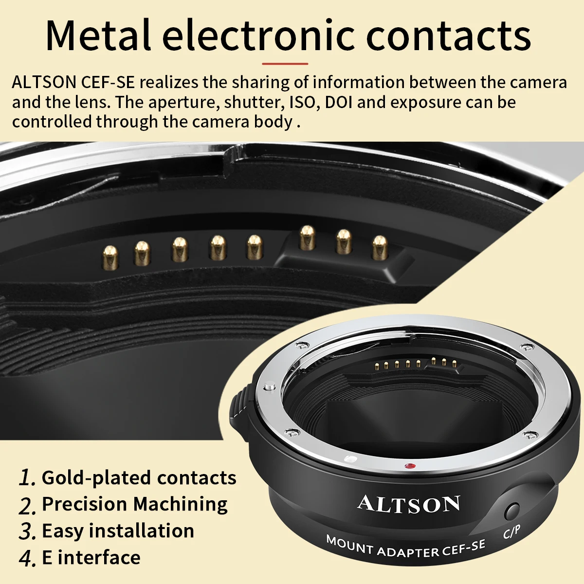 Obiettivo EF/EF-S all'adattatore astuto del supporto T di Sony E, anello dell'adattatore dell'obiettivo del fuoco automatico per l'obiettivo EF/EF-S di Canon al CEF-SE della macchina fotografica del supporto di Sony E