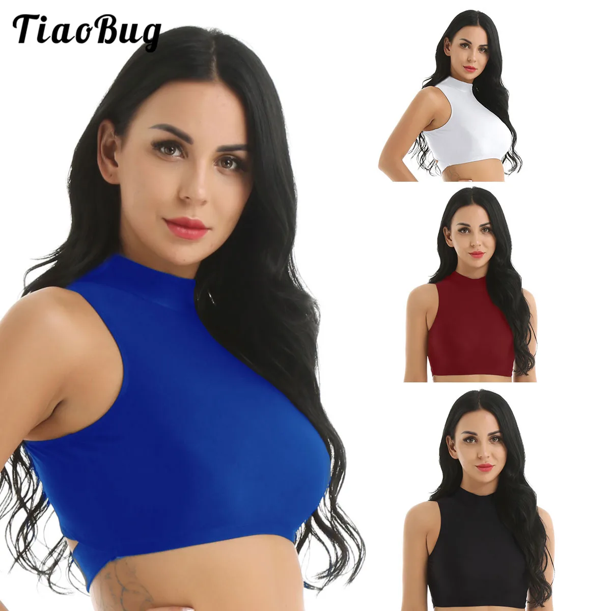 

Casual Summer Womens Mock Neck Sleeveless Strappy Back Criss Cross Crop Top For Yoga Sport Gymnastics Latin Dancewear Fitness