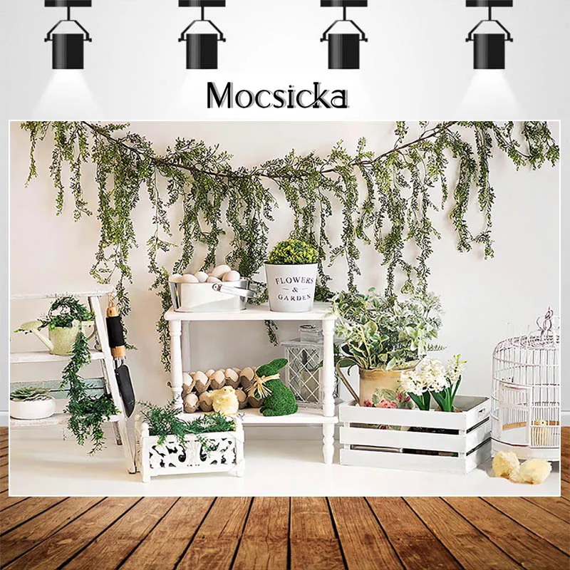 MOCSIKA 봄 정원 부활절 배경 사진 어린이 1 생일 케이크 스매쉬 Photocall 배경 사진 스튜디오